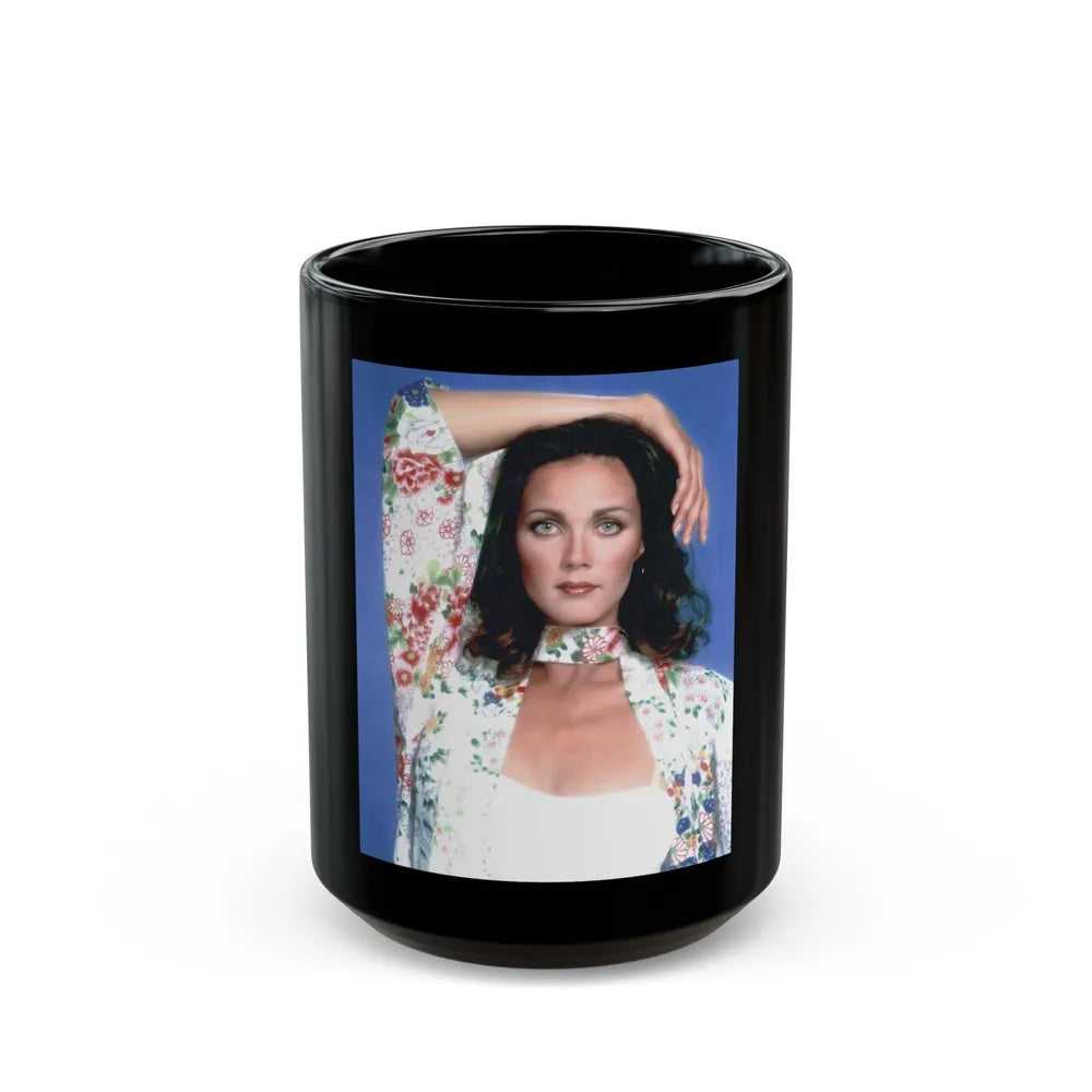 Lynda Carter #234 (Vintage Female Icon) Black Coffee Mug-15oz-Go Mug Yourself