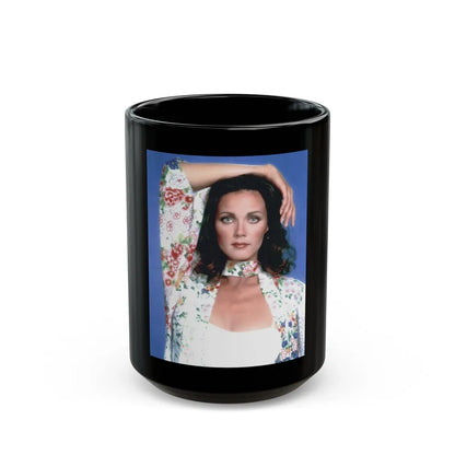 Lynda Carter #234 (Vintage Female Icon) Black Coffee Mug-15oz-Go Mug Yourself