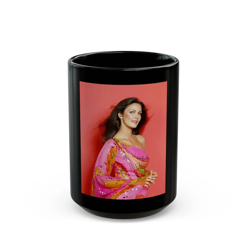 Lynda Carter #237 (Vintage Female Icon) Black Coffee Mug-15oz-Go Mug Yourself