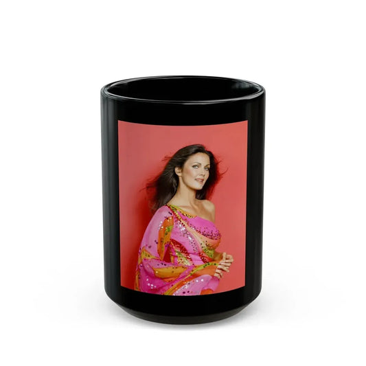 Lynda Carter #237 (Vintage Female Icon) Black Coffee Mug 15oz - Go Mug Yourself