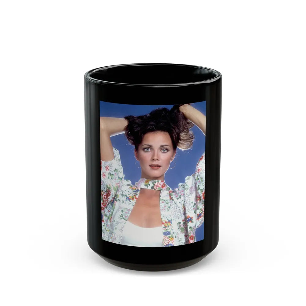 Lynda Carter #251 (Vintage Female Icon) Black Coffee Mug-15oz-Go Mug Yourself