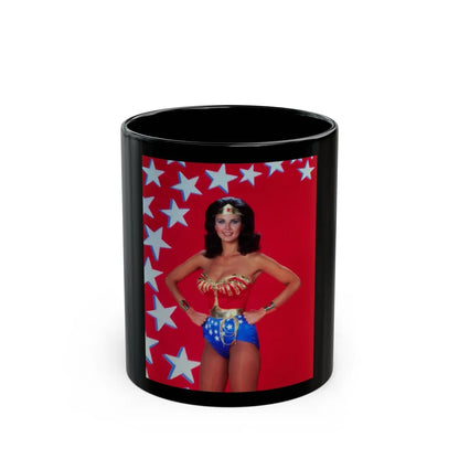 Lynda Carter #253 (Vintage Female Icon) Black Coffee Mug-11oz-Go Mug Yourself