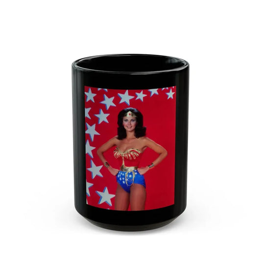 Lynda Carter #253 (Vintage Female Icon) Black Coffee Mug 15oz - Go Mug Yourself