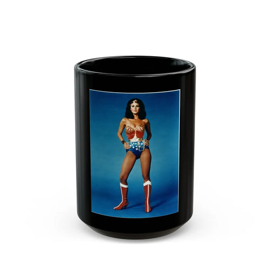 Lynda Carter #255 (Vintage Female Icon) Black Coffee Mug-15oz-Go Mug Yourself