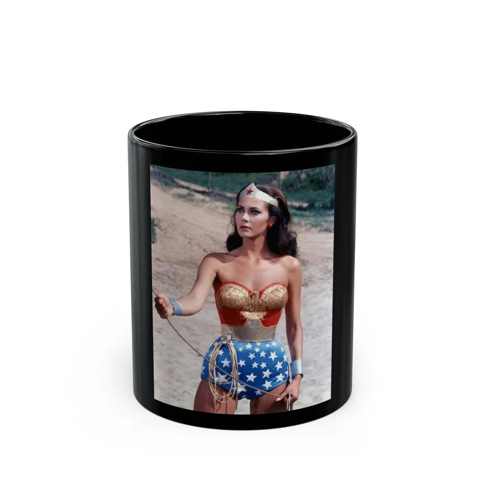 Lynda Carter #257 (Vintage Female Icon) Black Coffee Mug-11oz-Go Mug Yourself