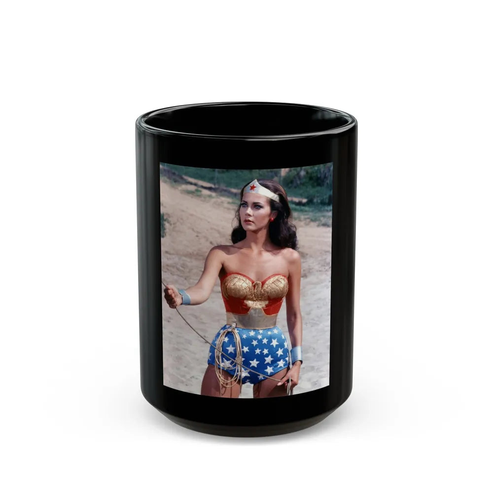 Lynda Carter #257 (Vintage Female Icon) Black Coffee Mug-15oz-Go Mug Yourself