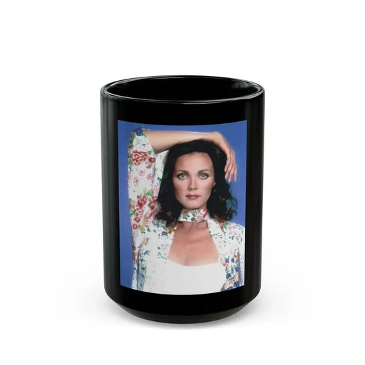 Lynda Carter #260 (Vintage Female Icon) Black Coffee Mug 15oz - Go Mug Yourself