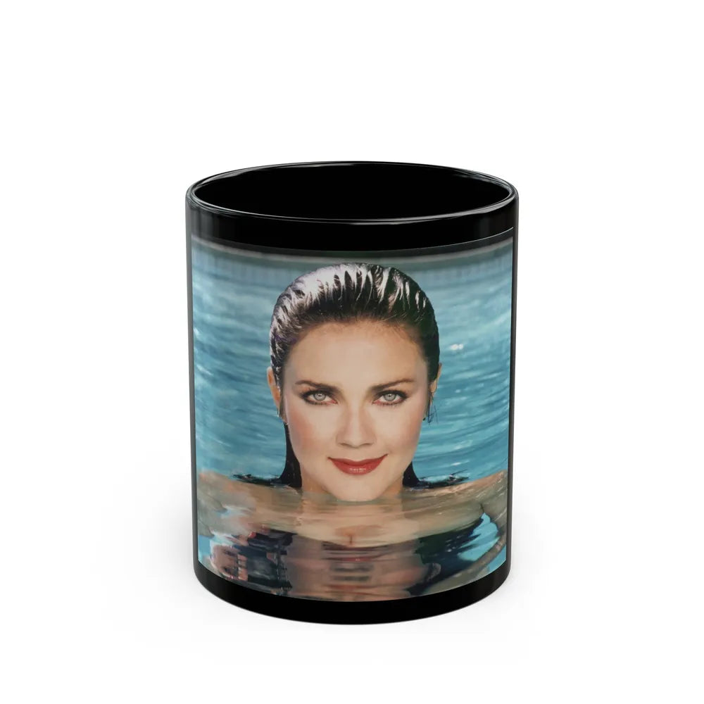 Lynda Carter #261 (Vintage Female Icon) Black Coffee Mug-11oz-Go Mug Yourself