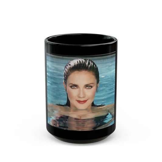 Lynda Carter #261 (Vintage Female Icon) Black Coffee Mug-15oz-Go Mug Yourself