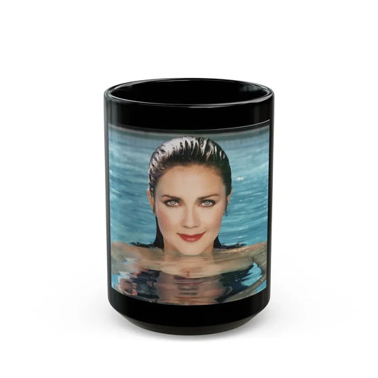 Lynda Carter #261 (Vintage Female Icon) Black Coffee Mug 15oz - Go Mug Yourself