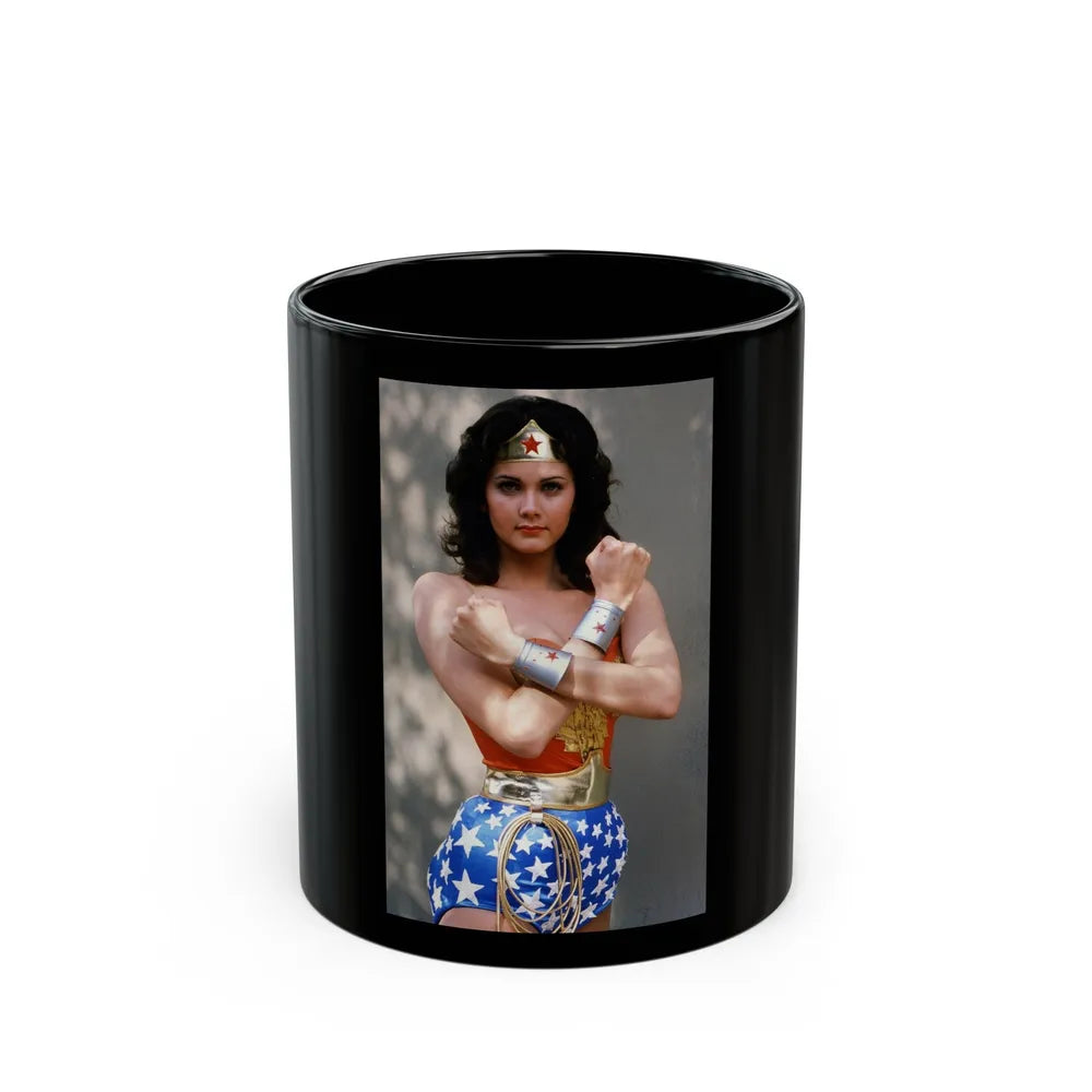 Lynda Carter #263 (Vintage Female Icon) Black Coffee Mug-11oz-Go Mug Yourself