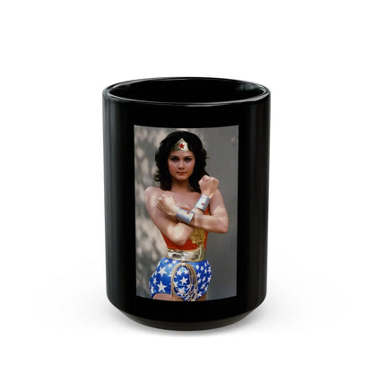 Lynda Carter #263 (Vintage Female Icon) Black Coffee Mug-15oz-Go Mug Yourself