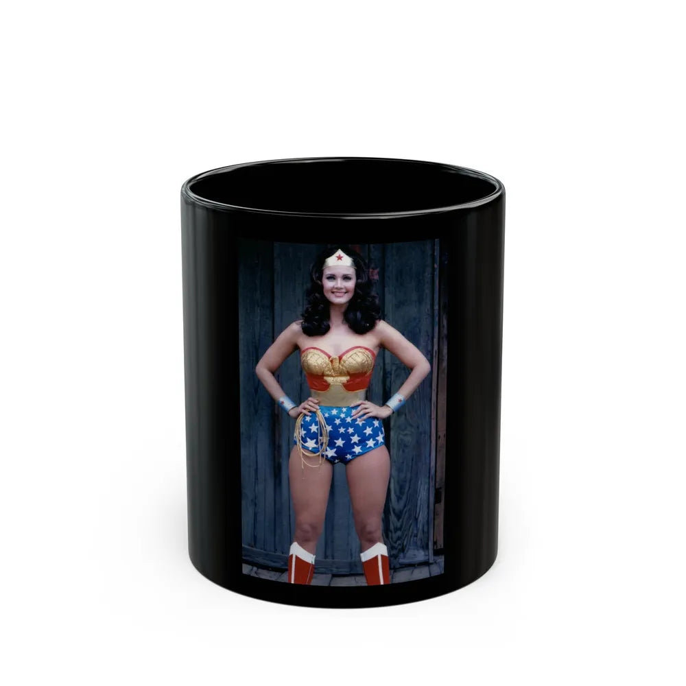 Lynda Carter #264 (Vintage Female Icon) Black Coffee Mug-11oz-Go Mug Yourself