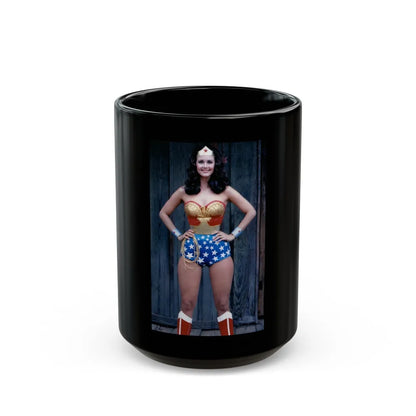 Lynda Carter #264 (Vintage Female Icon) Black Coffee Mug-15oz-Go Mug Yourself