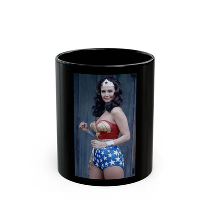 Lynda Carter #265 (Vintage Female Icon) Black Coffee Mug-11oz-Go Mug Yourself