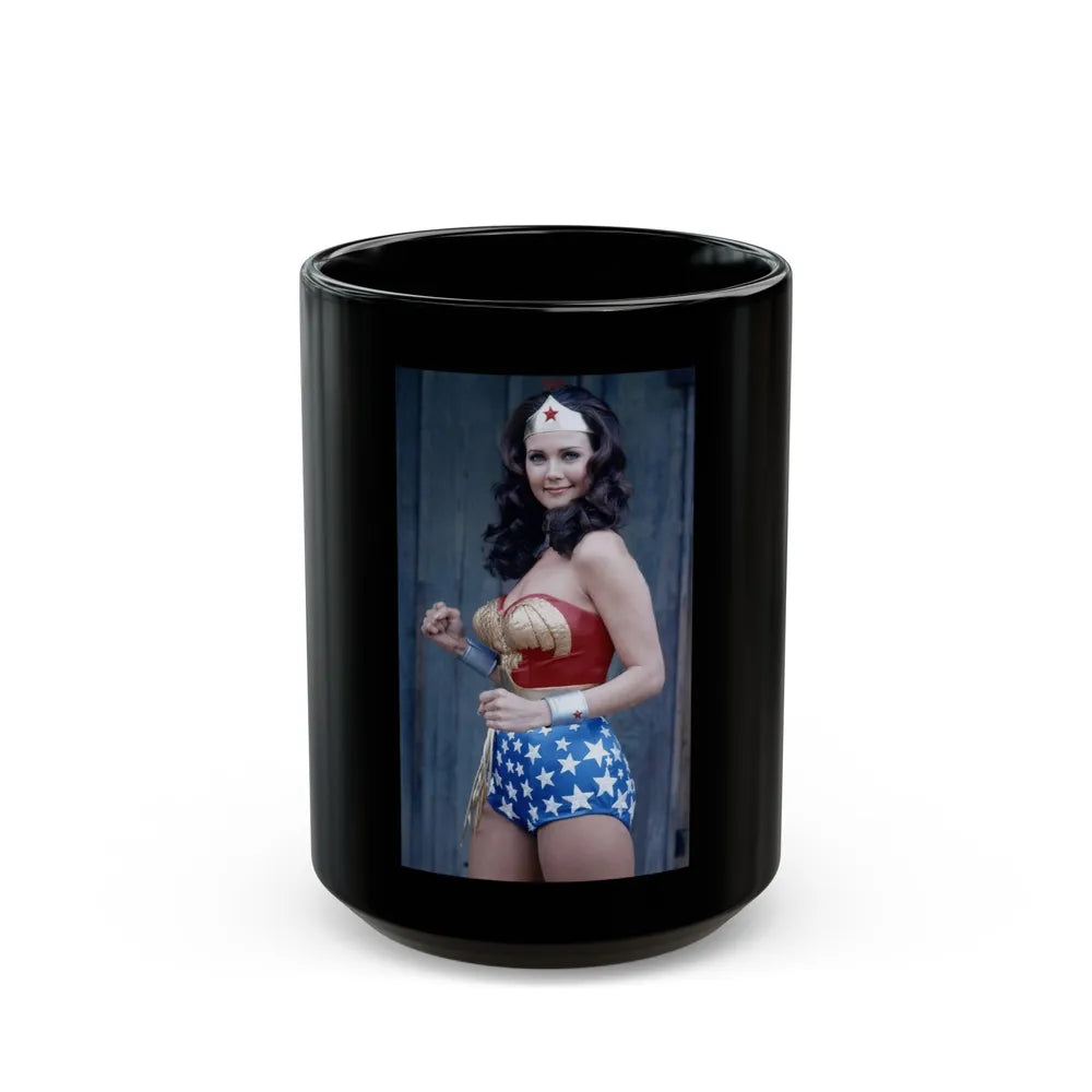 Lynda Carter #265 (Vintage Female Icon) Black Coffee Mug-15oz-Go Mug Yourself