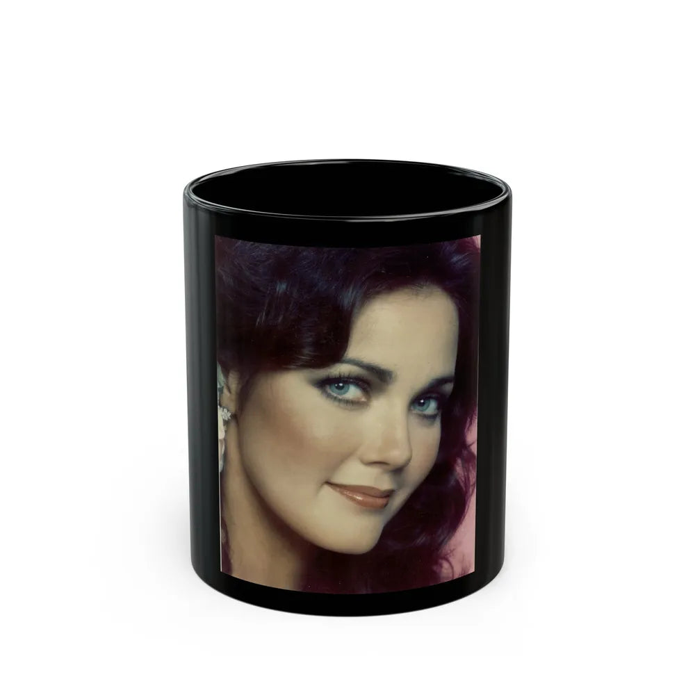 Lynda Carter #268 (Vintage Female Icon) Black Coffee Mug-11oz-Go Mug Yourself