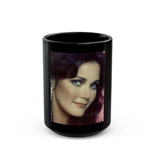 Lynda Carter #268 (Vintage Female Icon) Black Coffee Mug-15oz-Go Mug Yourself