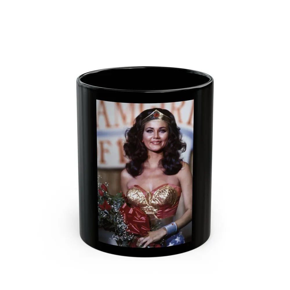 Lynda Carter #269 (Vintage Female Icon) Black Coffee Mug-11oz-Go Mug Yourself