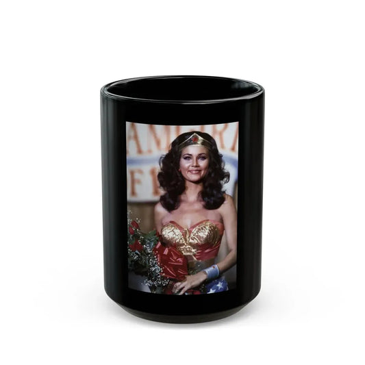 Lynda Carter #269 (Vintage Female Icon) Black Coffee Mug 15oz - Go Mug Yourself