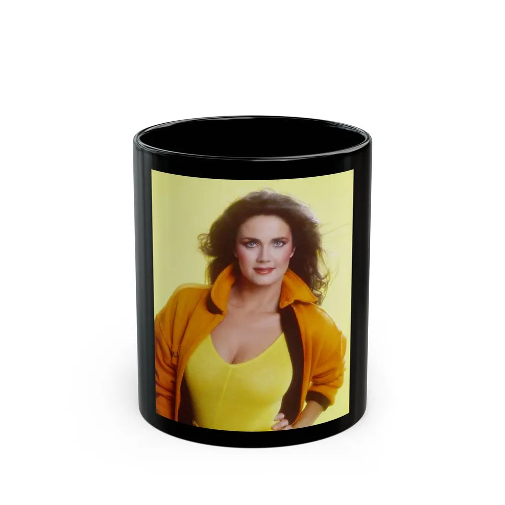 Lynda Carter #270 (Vintage Female Icon) Black Coffee Mug-11oz-Go Mug Yourself