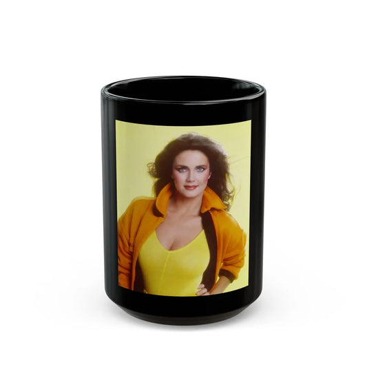 Lynda Carter #270 (Vintage Female Icon) Black Coffee Mug-15oz-Go Mug Yourself