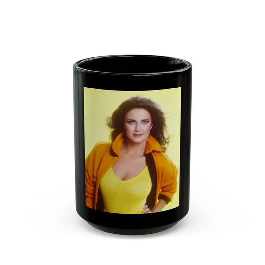 Lynda Carter #270 (Vintage Female Icon) Black Coffee Mug 15oz - Go Mug Yourself