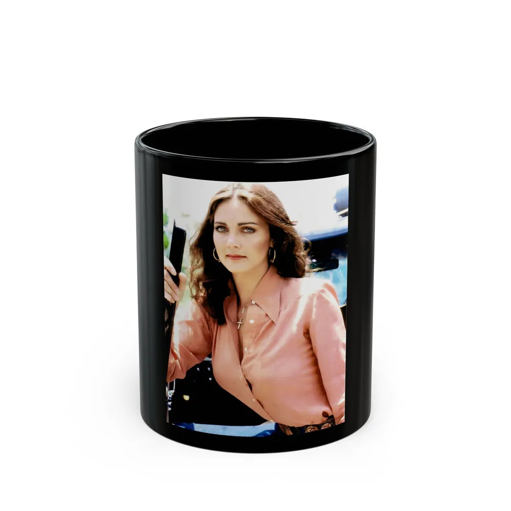 Lynda Carter #275 (Vintage Female Icon) Black Coffee Mug-11oz-Go Mug Yourself