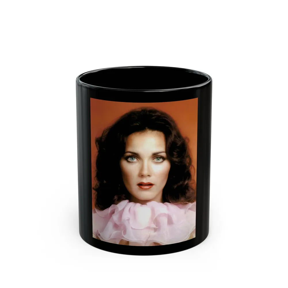 Lynda Carter #278 (Vintage Female Icon) Black Coffee Mug-11oz-Go Mug Yourself