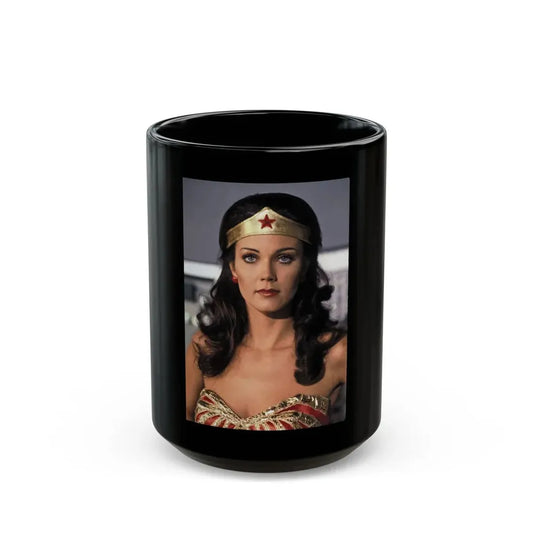 Lynda Carter #283 (Vintage Female Icon) Black Coffee Mug 15oz - Go Mug Yourself