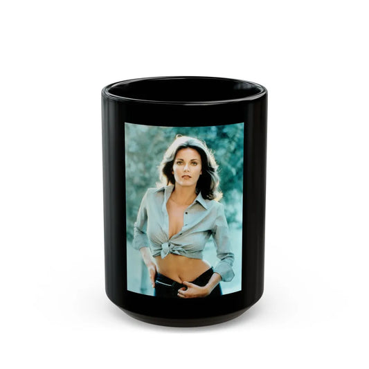 Lynda Carter #68 (Vintage Female Icon) Black Coffee Mug-15oz-Go Mug Yourself