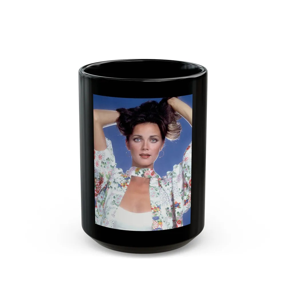 Lynda Carter #70 (Vintage Female Icon) Black Coffee Mug-15oz-Go Mug Yourself