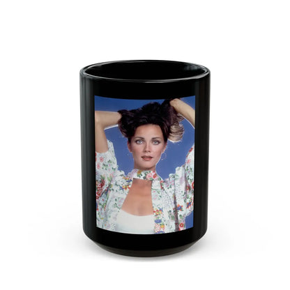 Lynda Carter #70 (Vintage Female Icon) Black Coffee Mug-15oz-Go Mug Yourself