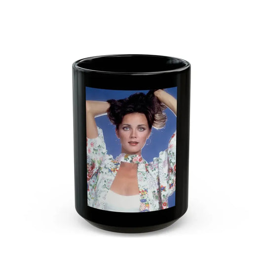 Lynda Carter #70 (Vintage Female Icon) Black Coffee Mug 15oz - Go Mug Yourself