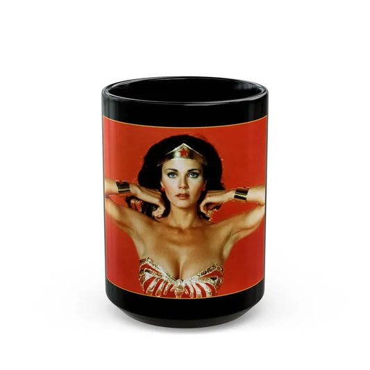 Lynda Carter #86 - Wonder Woman Photo (Vintage Female Icon) Black Coffee Mug 15oz - Go Mug Yourself