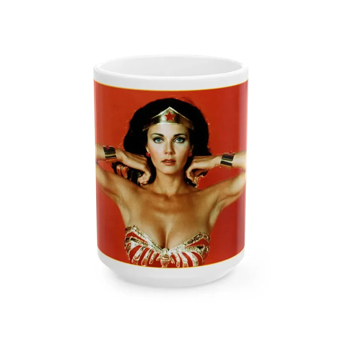 Lynda Carter #86 - Wonder Woman Photo (Vintage Female Icon) White Coffee Mug 15oz - Go Mug Yourself