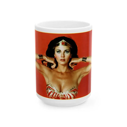 Lynda Carter #86 - Wonder Woman Photo (Vintage Female Icon) White Coffee Mug 15oz - Go Mug Yourself