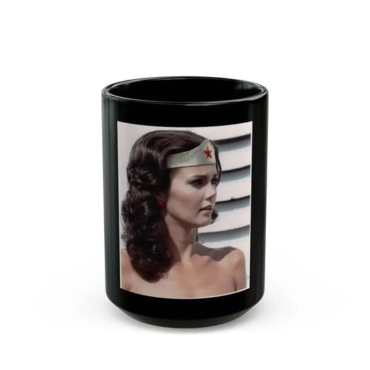 Lynda Carter #92 - Wonder Woman Photo (Vintage Female Icon) Black Coffee Mug 15oz - Go Mug Yourself