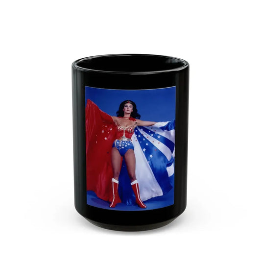Lynda Carter #94 - Wonder Woman Photo (Vintage Female Icon) Black Coffee Mug 15oz - Go Mug Yourself