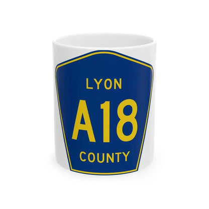 Lyon County Route A18 IA (Iowa) (Road Sign) White Coffee Mug 11oz - Go Mug Yourself