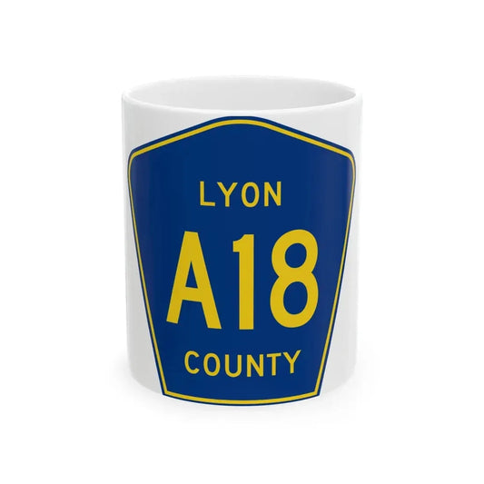 Lyon County Route A18 IA (Iowa) (Road Sign) White Coffee Mug 11oz - Go Mug Yourself