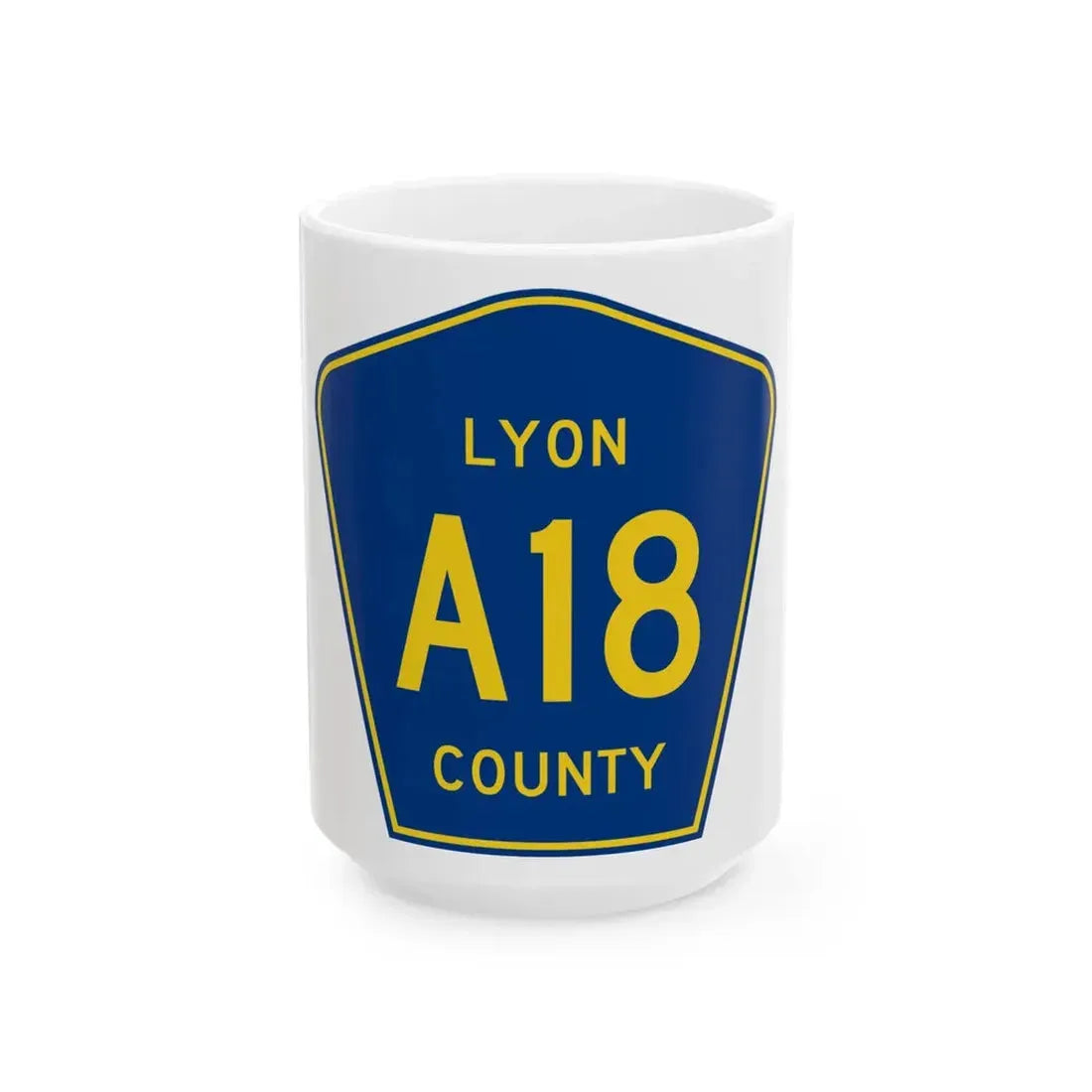 Lyon County Route A18 IA (Iowa) (Road Sign) White Coffee Mug 15oz - Go Mug Yourself