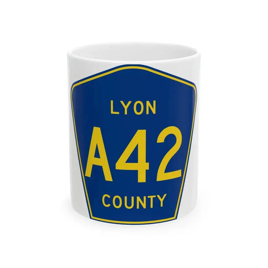 Lyon County Route A42 IA (Iowa) (Road Sign) White Coffee Mug 11oz - Go Mug Yourself