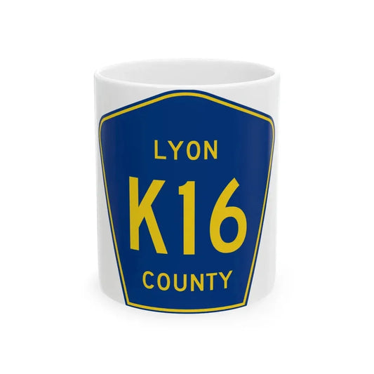 Lyon County Route K16 IA (Iowa) (Road Sign) White Coffee Mug 11oz - Go Mug Yourself