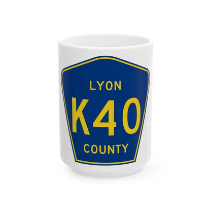 Lyon County Route K40 IA (Iowa) (Road Sign) White Coffee Mug 15oz - Go Mug Yourself