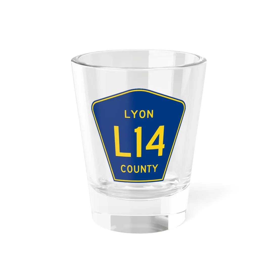 Lyon County Route L14 IA (Iowa) (Road Sign) Shot Glass 1.5oz 1.5oz - Go Mug Yourself