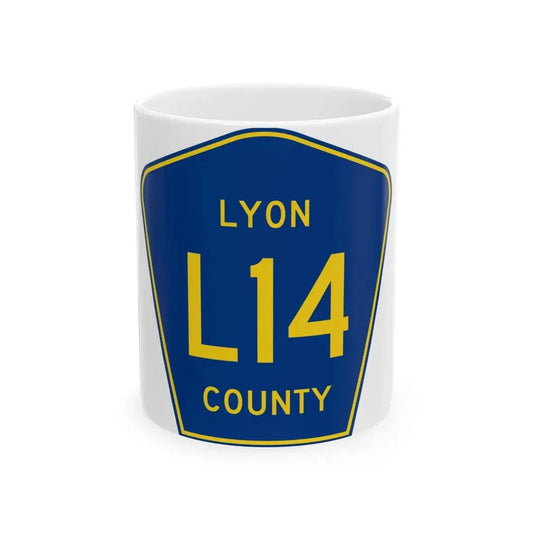 Lyon County Route L14 IA (Iowa) (Road Sign) White Coffee Mug 11oz - Go Mug Yourself