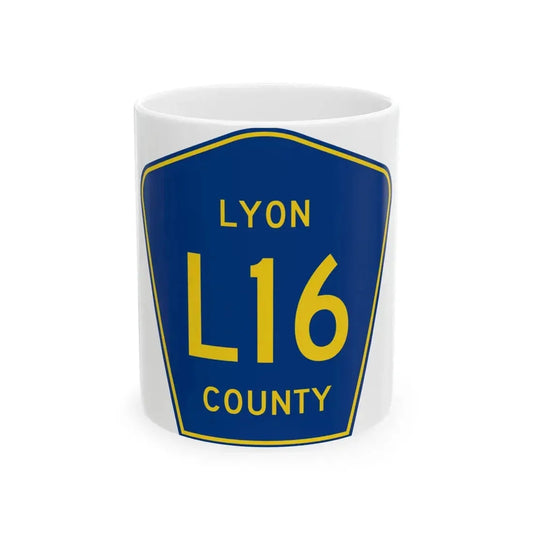 Lyon County Route L16 IA (Iowa) (Road Sign) White Coffee Mug 11oz - Go Mug Yourself