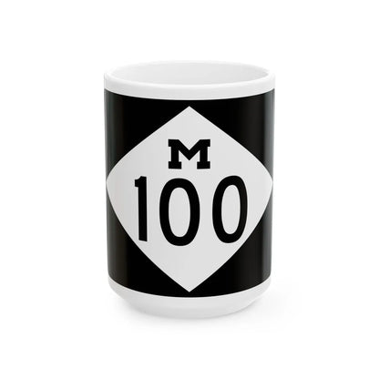 M-100 rectangle (Michigan) (Road Sign) White Coffee Mug 15oz - Go Mug Yourself
