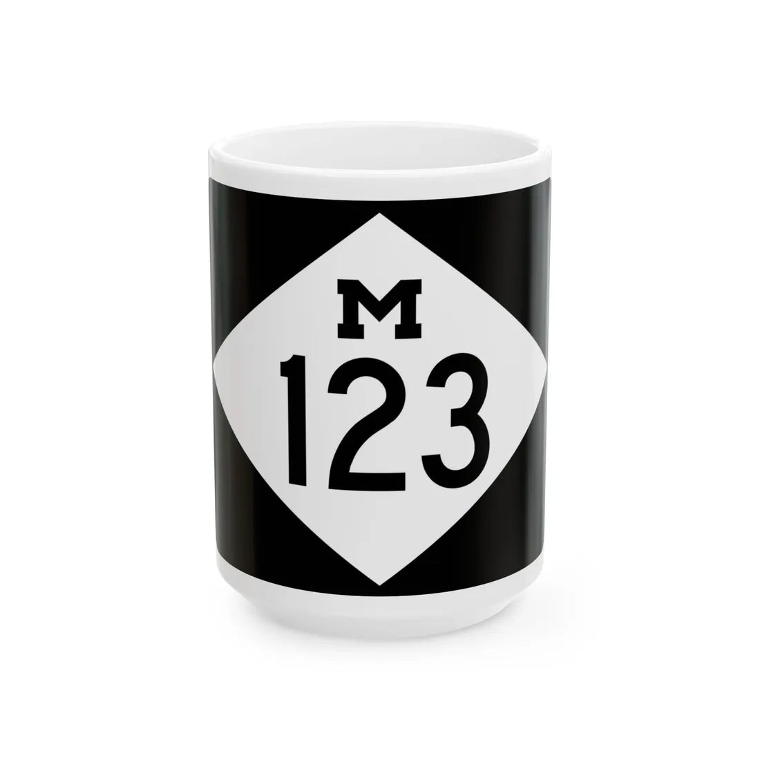 M-123 rectangle (Michigan) (Road Sign) White Coffee Mug 15oz - Go Mug Yourself